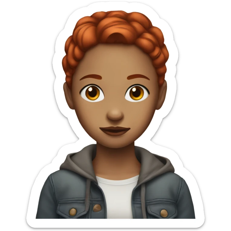 girl with red hair, brown eyes and eyebrows, two piercings on nose sticker