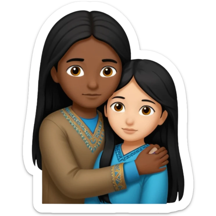 An Afghan girl and Indian boy who are in long distance relationship hug each other from distance. sticker