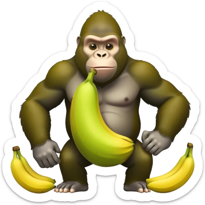 A cartoon character with a curved yellow banana for a body and a lime green gorilla face with gorilla features sticker
