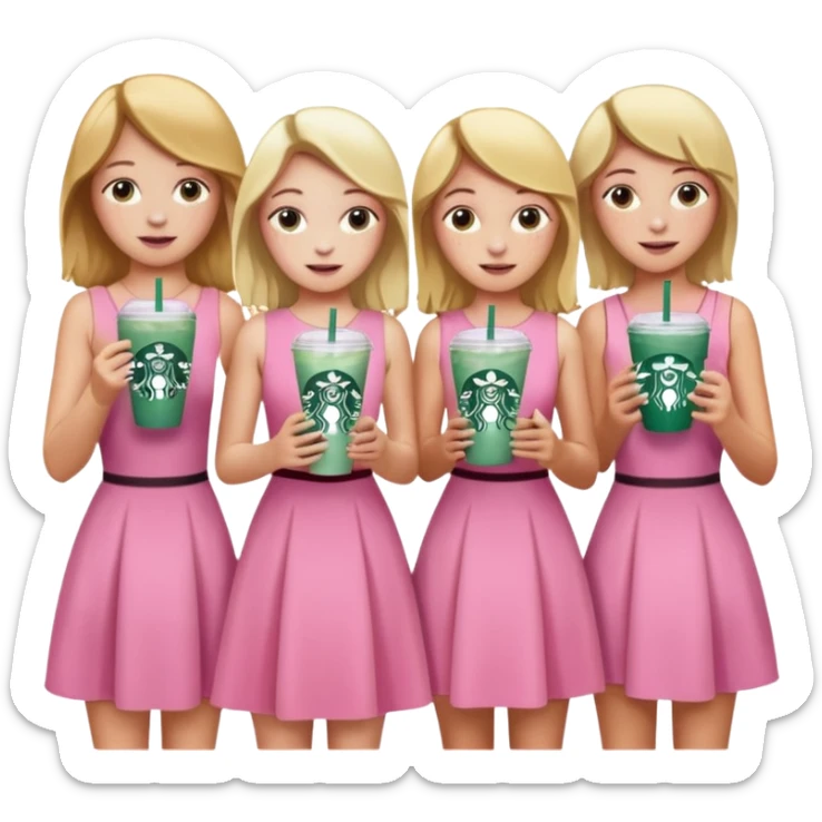 teenager   boys and girls freinds group blond w/ freckles long hair pink dress with starbucks sticker