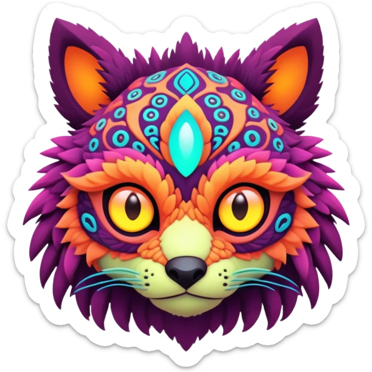 Tropical futuristic lush warm-colored neon Fakémon-Trico-creature sticker