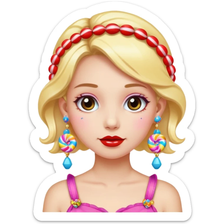 girl with a lot of accessories and earrings made out of candy sticker