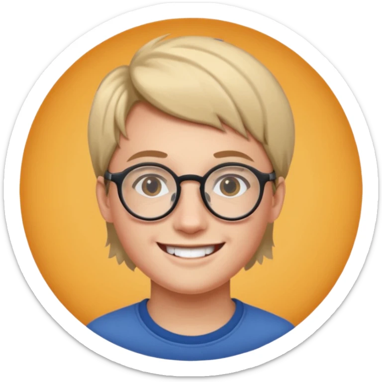 une personne plutot jeune de face avec des detail et des accessoires /lunettes dans un rond  sticker