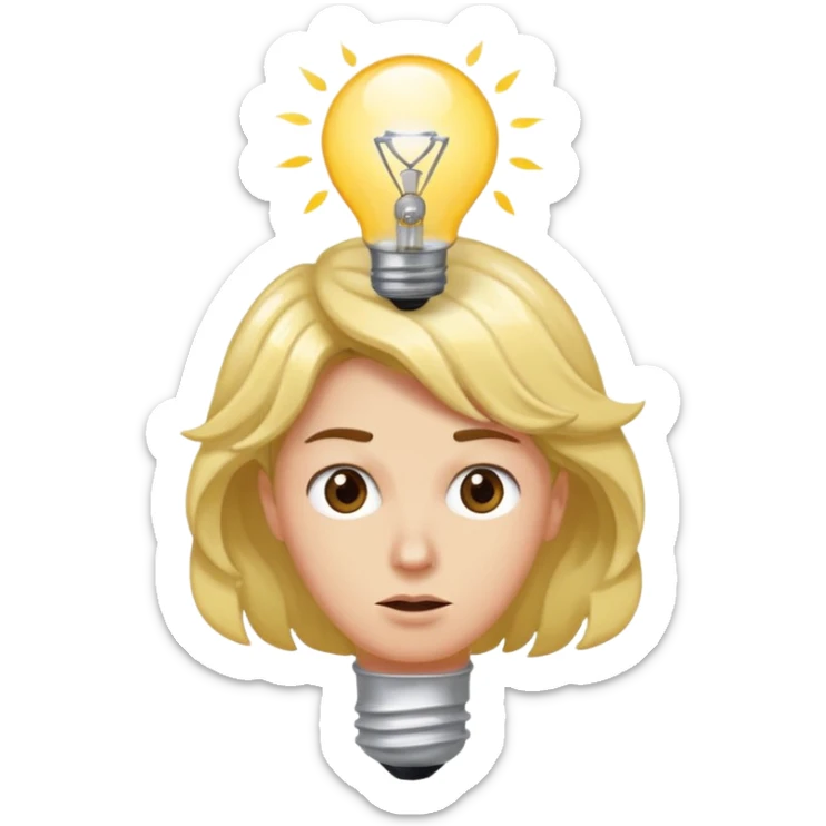crea Una carita con un remolino en la cabeza, una bombilla encendida sobre ella y una ceja levantada. sticker