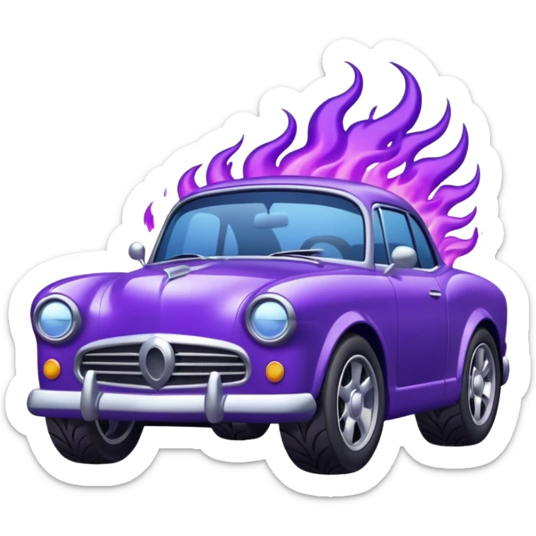 Purple car drifting with navy blue flames coming out of the rear tires. sticker