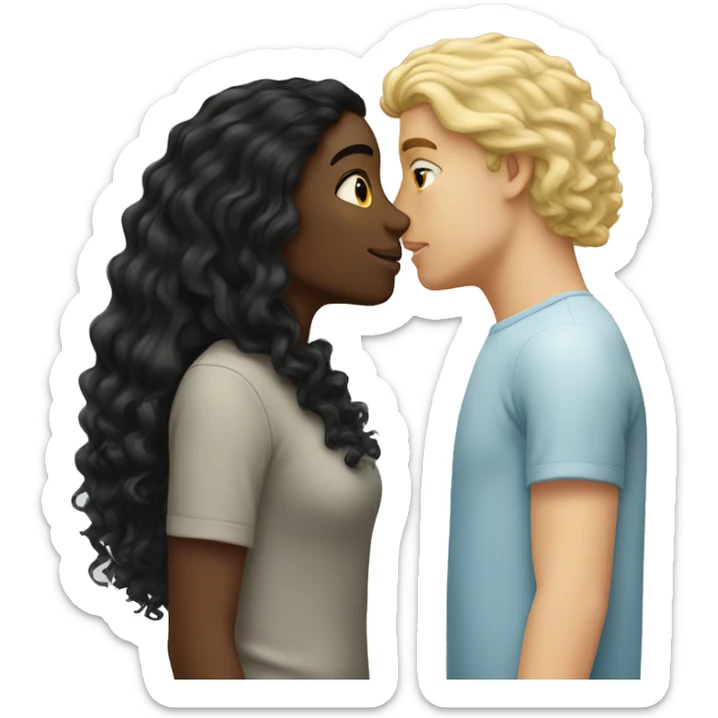 Blonde straight hair girl kisses man black curly hair  sticker