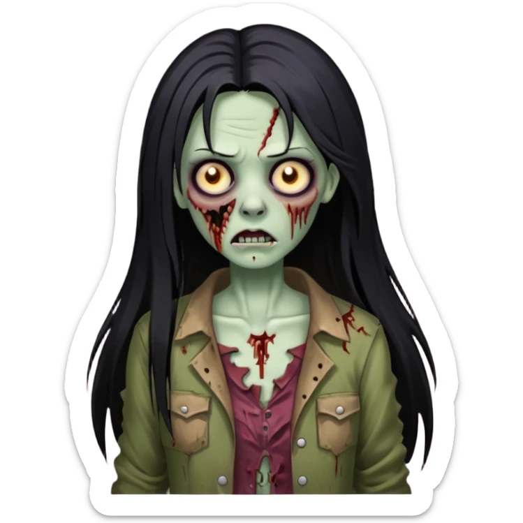 mulher zumbi cabelo liso tamanho grande preto sticker