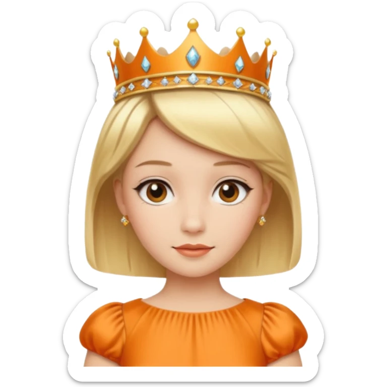 Princess in orange Dress with Tiara, short Blonde Hair sticker