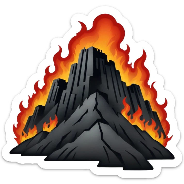 Minimalist emoji-style sticker of a silhouette of the Hollywood hill with ruined “HELLWOOD” sign, smoke and flickering flames in desaturated red

 sticker