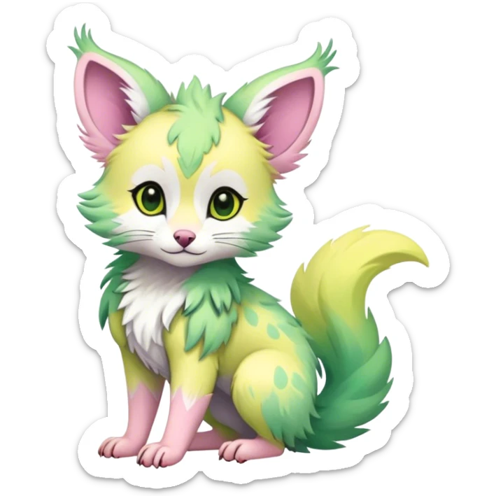 Feral Rare Fantasy cute pastel Vernid-Trico-species by LiLaiRa, markings, tufted ears, full body sticker