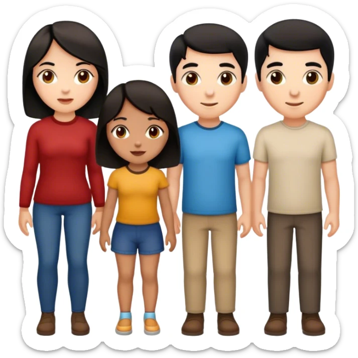 Family of 4. 2 dark haired girls. 2 men. 1 white with dark hair. 1 black with dark hair.  sticker