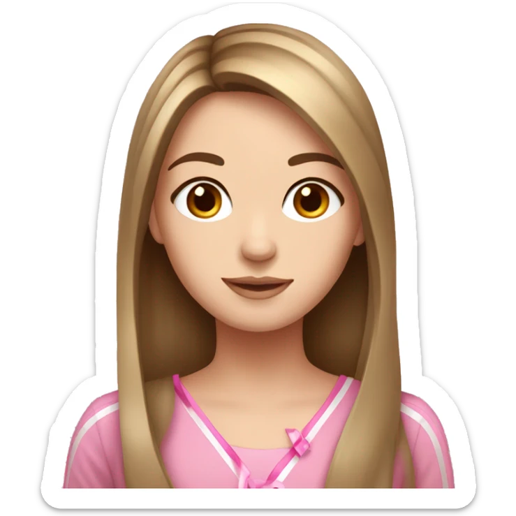 white Girl, straight brown hair with pink ribbon sticker