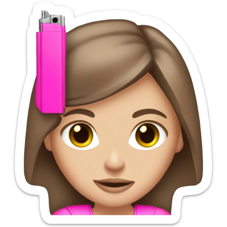 White Girl brown hair hand pink nails holding pink gun sticker