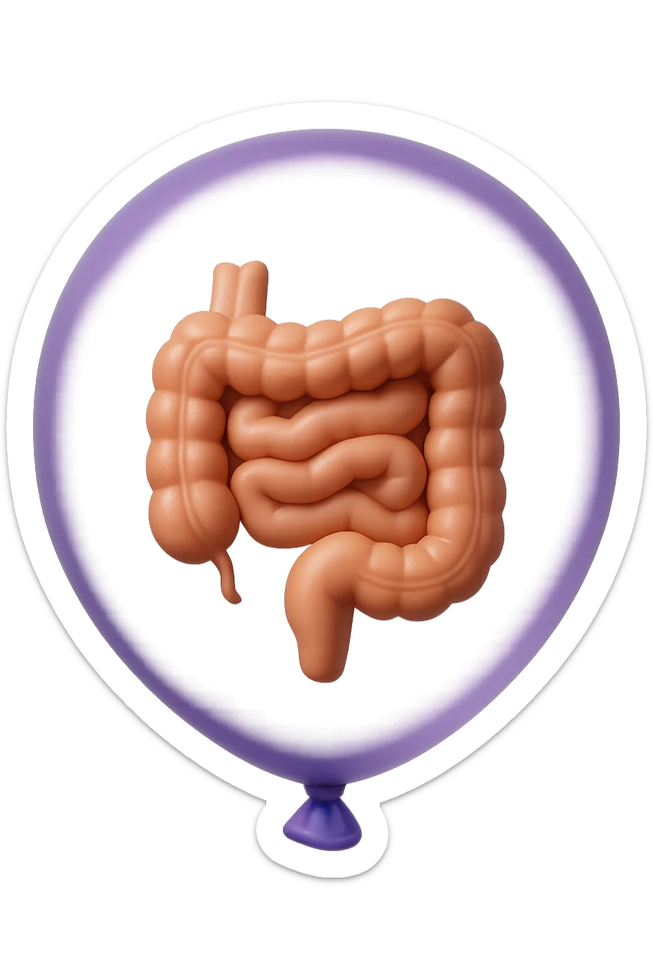 EMOJI STILE IPHONE 3D DI UN INTESTINO CHIUSO IN UN PALLONCINO CHE SIMBOLEGGIA GONFIORE, IPERREALISTICA 4K sticker