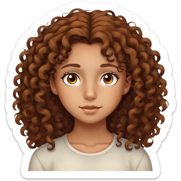 girl with curly brown hair, 3a hair, brown eyes, tan skin, light freckles, 14 years old sticker