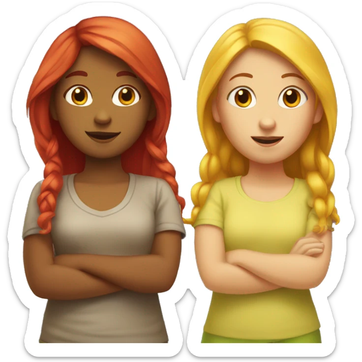 "Two girls, one with yellow hair, one with red hair." sticker