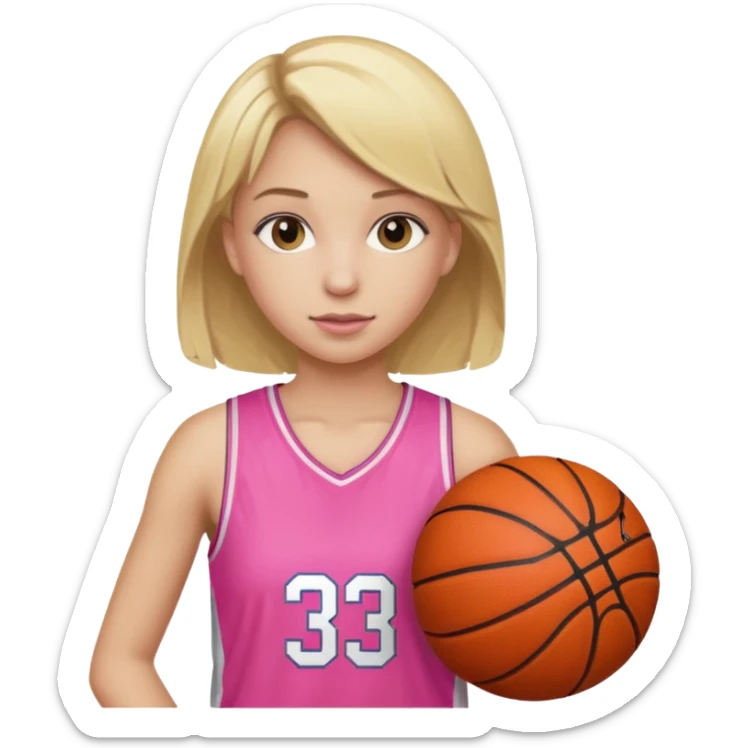 Blonde female, basketball player wearing pink teenager sticker