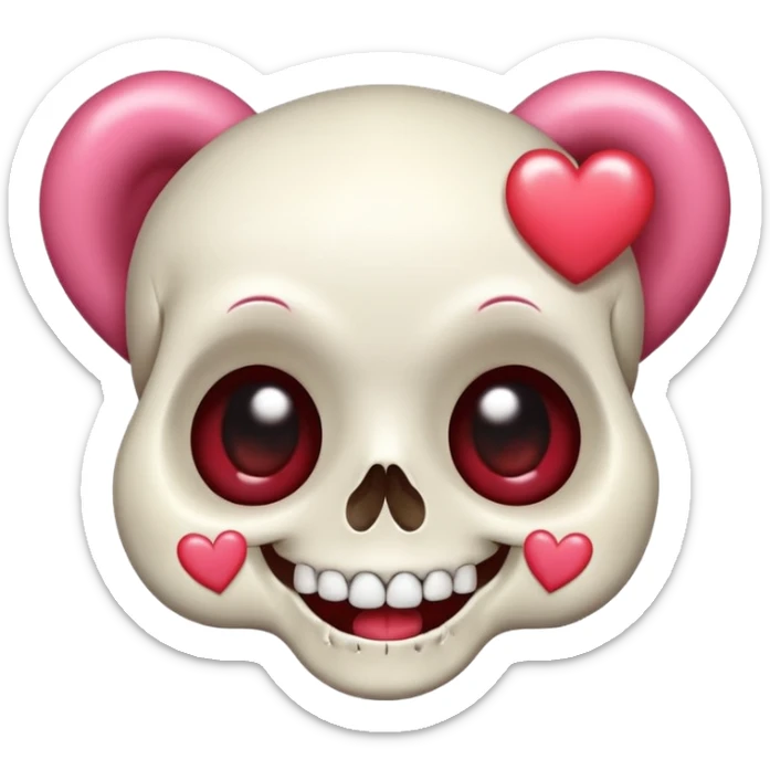 
Cute kawaii skull with a heart shaped nose and eyes are shaped as hearts cartoon -style/cute and transparent for a sticker sticker