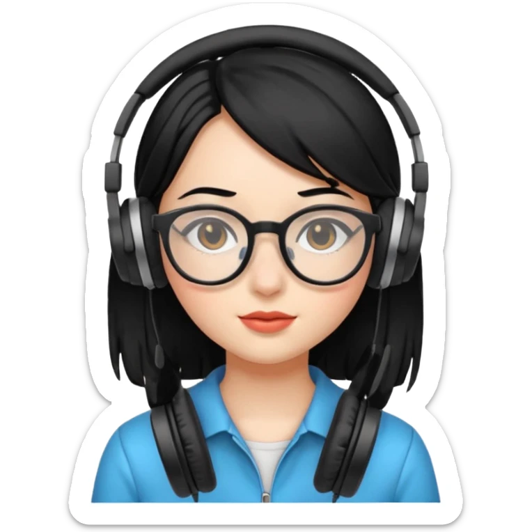 
gamer, black hair girl with glasses, headphone sticker