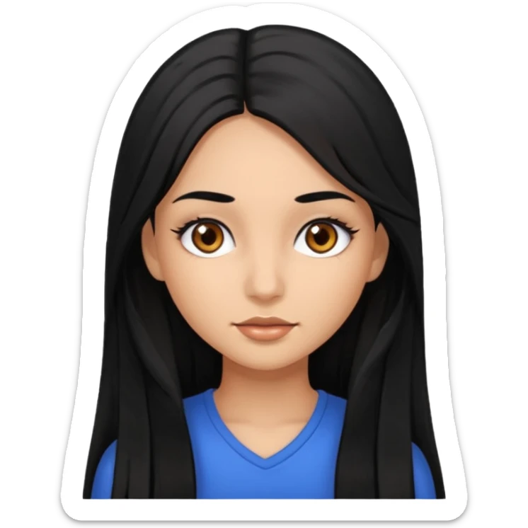 Girl with long black hair, brown eyes, lashes and brown skin  sticker