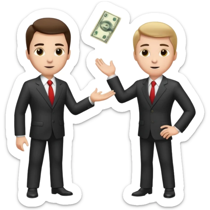 The businessman extends his hand to the side and give money to other businessman sticker