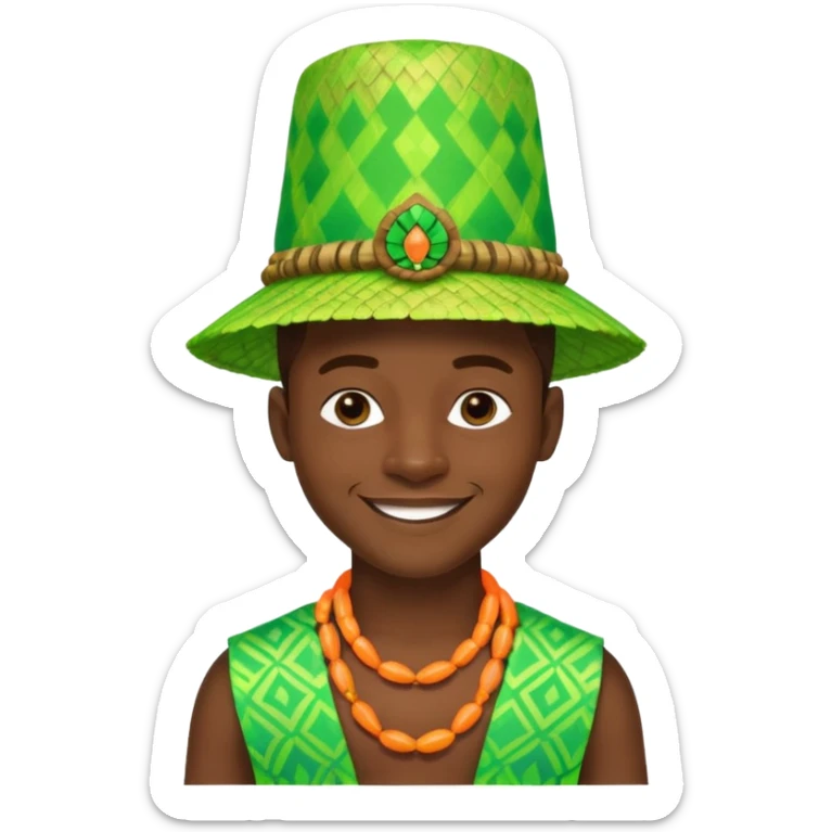 Create me an emoji of a cool Young Nigerian prince wearing a neon green gradient African patterns with "hula hat" (a Nigerian-inspired hat).  sticker
