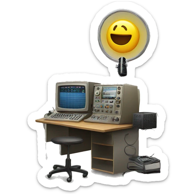 Amateur radio station with lots of radio and big antenna sticker