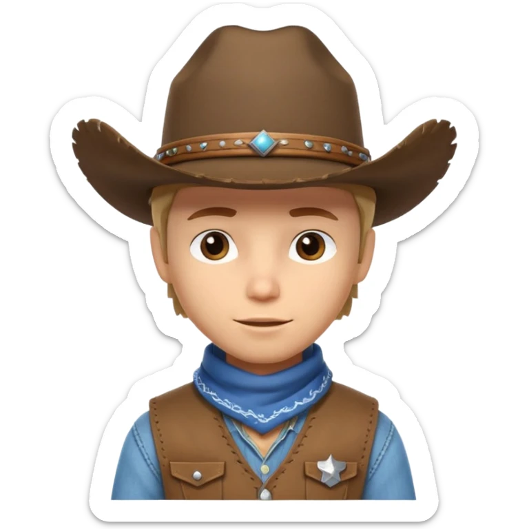 cute cowboy portrait, head and shoulders only, diverse skin tone, cowboy hat, bandana, western outfit collar, confident expression, 3D cartoon, mobile game icon style, clean background, no text, no watermark
 sticker