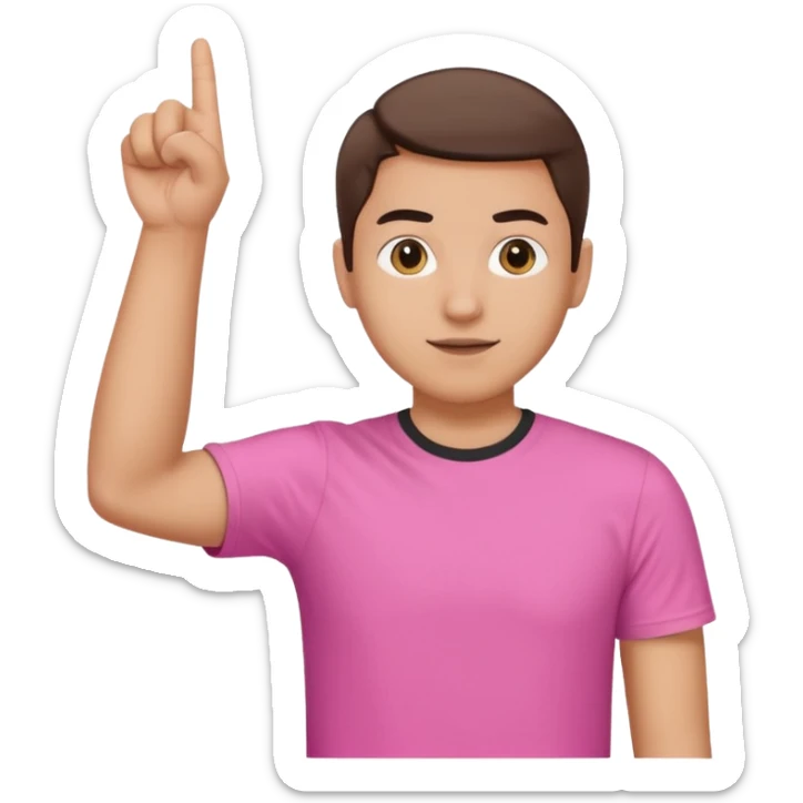 Draw a picture of a person pointing to themselves with their other hand raised if pink tshirt sticker