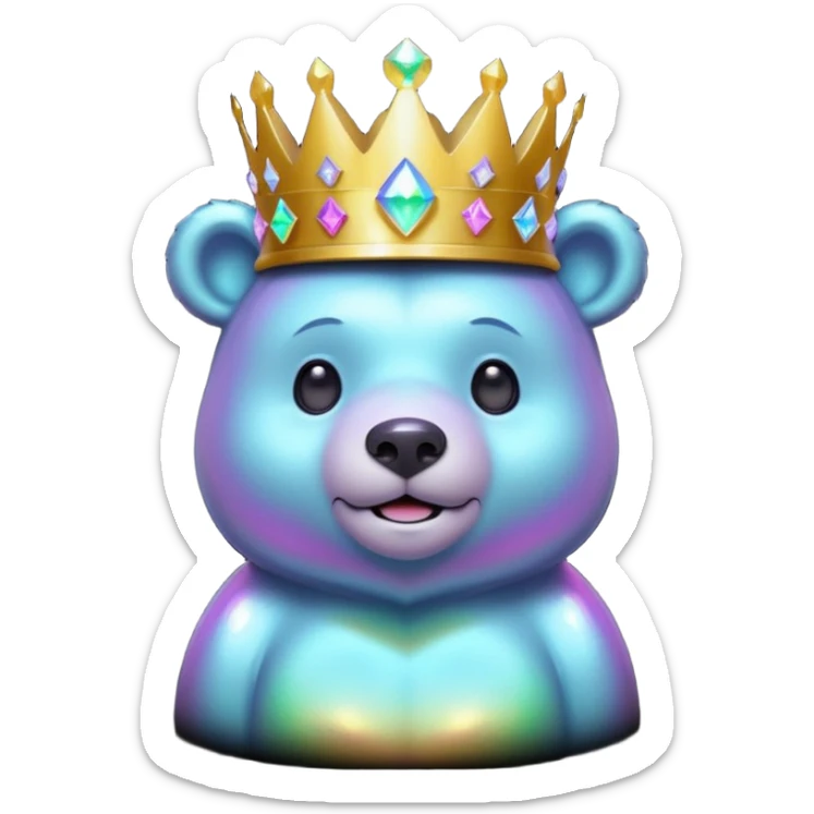 Holographic bear wearing a crown  sticker
