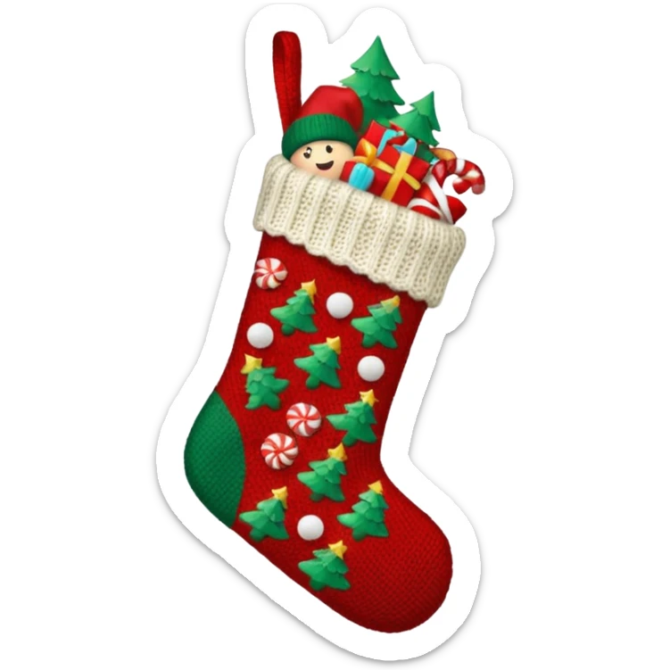 A cozy Christmas stocking full of gifts and candy sticker