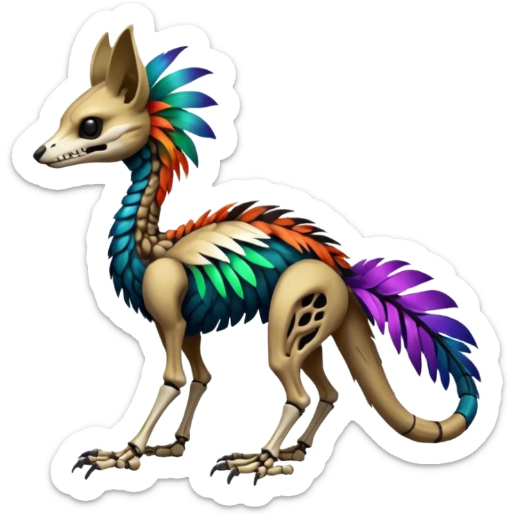 Rare colorful gradients colored realistic dark edgy glossy shiny tropical tribal patterned feathery skeletal badass epic pretty beautiful handsome gorgeous aesthetic colorful vibrant Vernid-Trico-species-Fakemon-creature by LiLaiRa, 4 legs, 1 tail, random markings, (full body) sticker