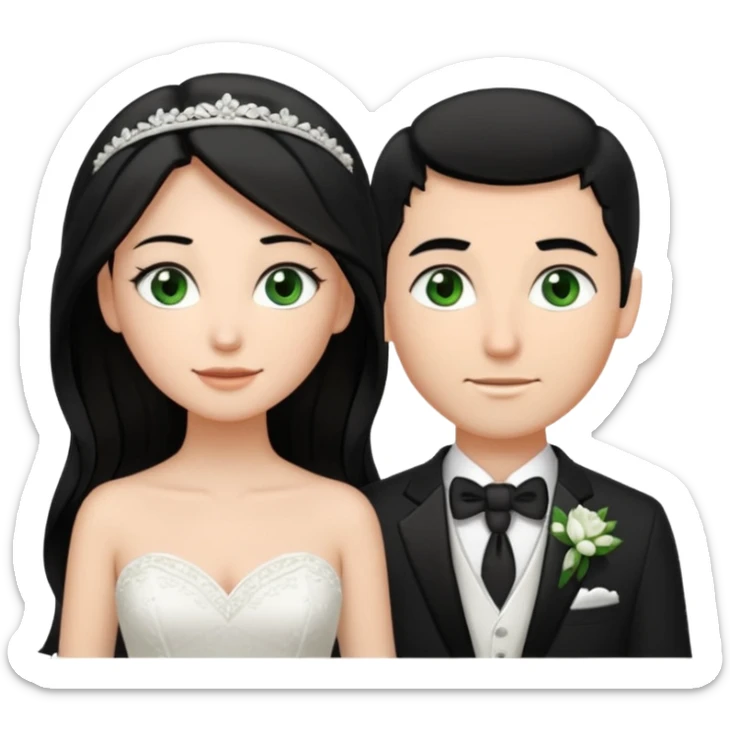 Female has brown eyes Bride has Black hair black eyes with brown hair. Groom has green eyes and brown hair!!! tall groom with white wedding bands sticker