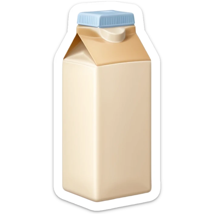almond milk carton or bottle, beige or off-white, minimalist, neutral cap or spout, simple almond illustration, no text or branding, smooth light creamy milk, no glass or extra elements, no faces, clean 3D, soft shadows, transparent background, emoji scale sticker