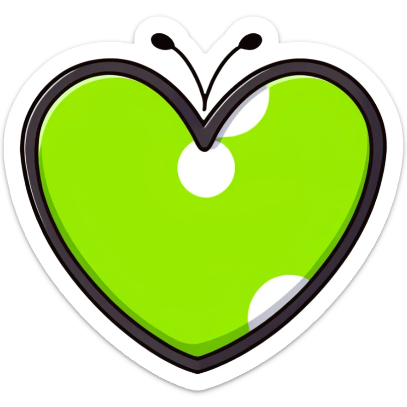 heart shape made with tennis ball material, green fuzzy felt with white curved lines sticker