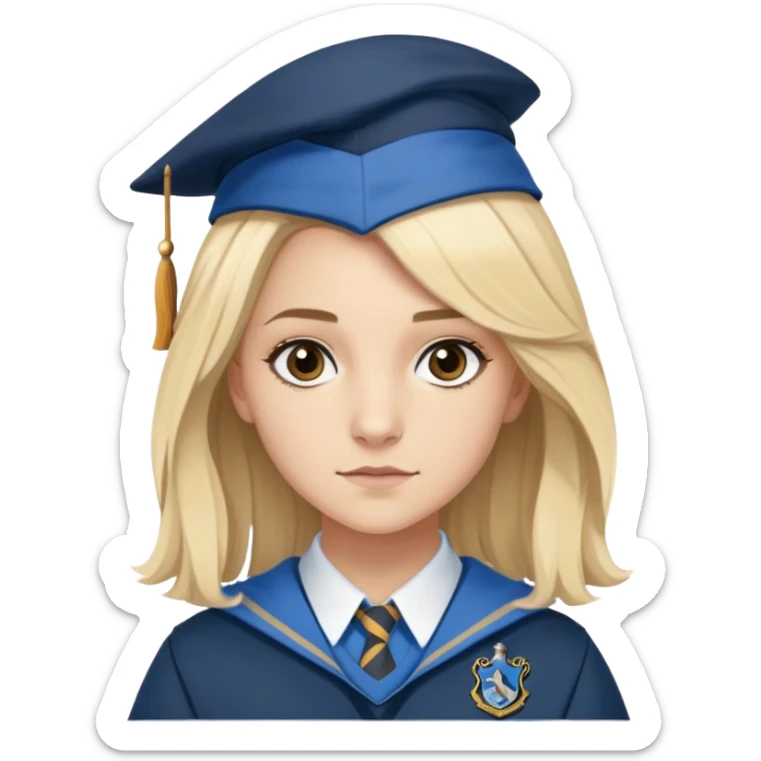 Gemma Padley is Penelope Clearwater in harry potter, wear hogwarts Ravenclaw uniform, blonde hair, brown eyes sticker