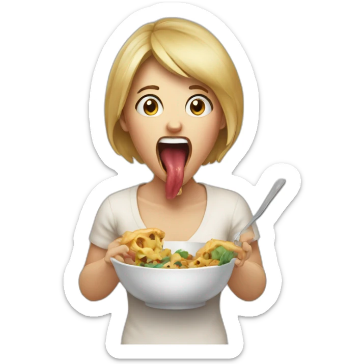 Woman with his mouth open as if he's pretending to eat the thing it is facing sticker