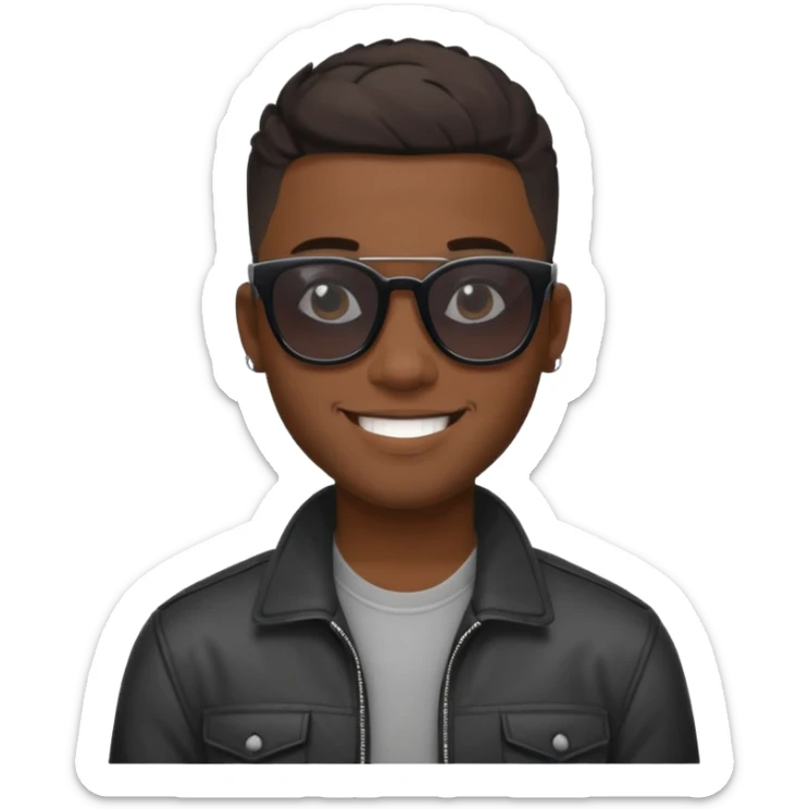 new york, cool young black guy with dark shades, fade haircut, cool smile sticker