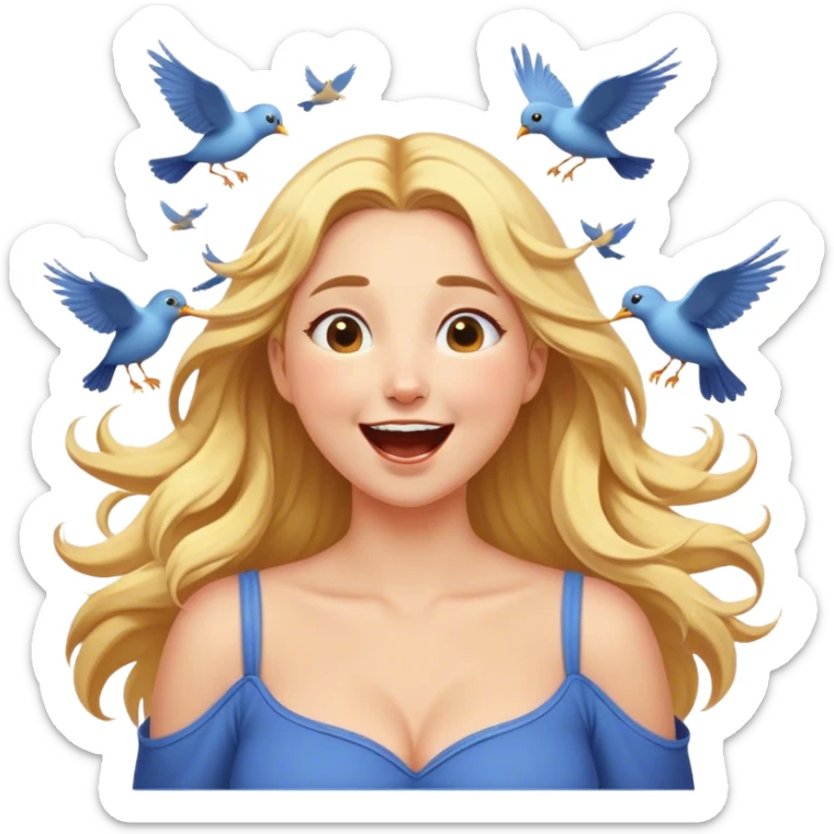 Cinematic Adorable Aurora Portrait Emoji, Giggling in surprise as birds land on her shoulders, cheeks flushed, golden locks bouncing, an irresistible mix of playfulness and beauty! sticker