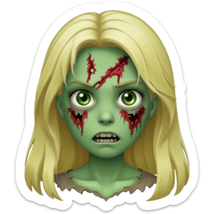 girl zombie with blonde long hair green skin and with no angry face sticker