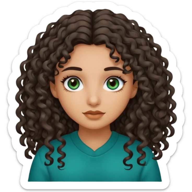 Girl with olive skin, teal eyes, and dark loose curly long hair sticker
