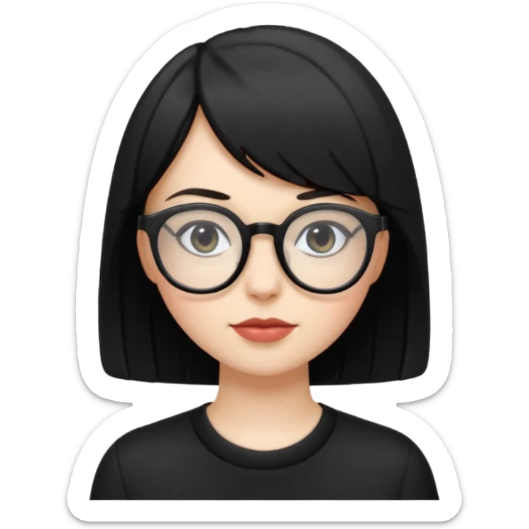 Pale white girl with short bob maid in color black and glasses  sticker