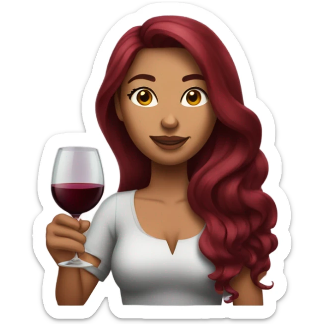 Tanned woman with long burgundy hair drinking wine and big eyelashes sticker