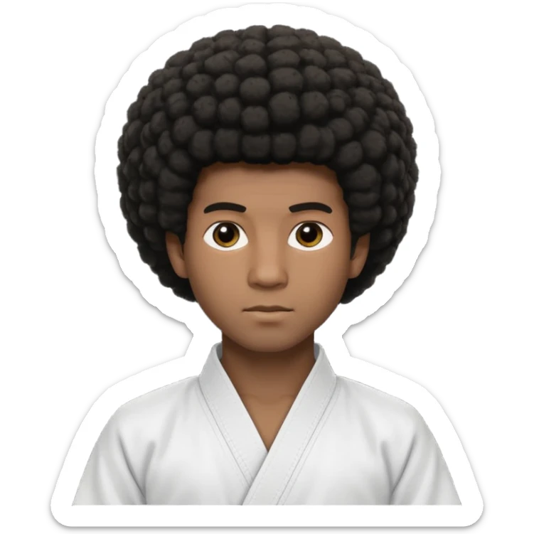 black karate instructor with afro hair and a low taper haircut, and a small fade on the sides sticker
