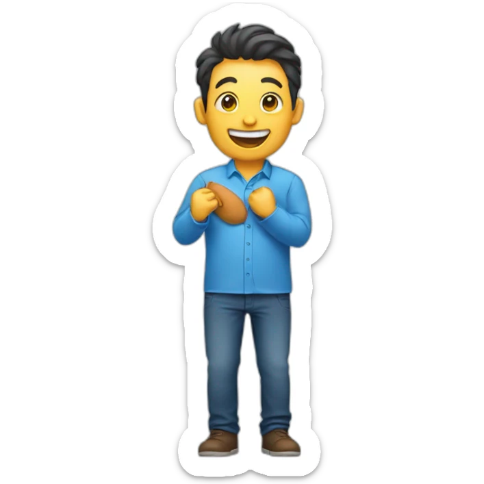 emoji of a man holding his stomach while laughing wearing full sleeve blue shirt sticker