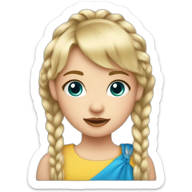 Niña rubia con flequillo, pelo por encima del hombro con trenza en un lado. Ojos azules sticker