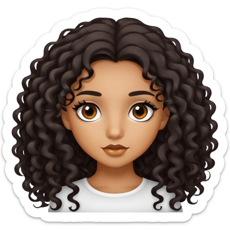 Caramel skinned girl with black curly long 4c hair and dark brown eyes with false lashes  sticker
