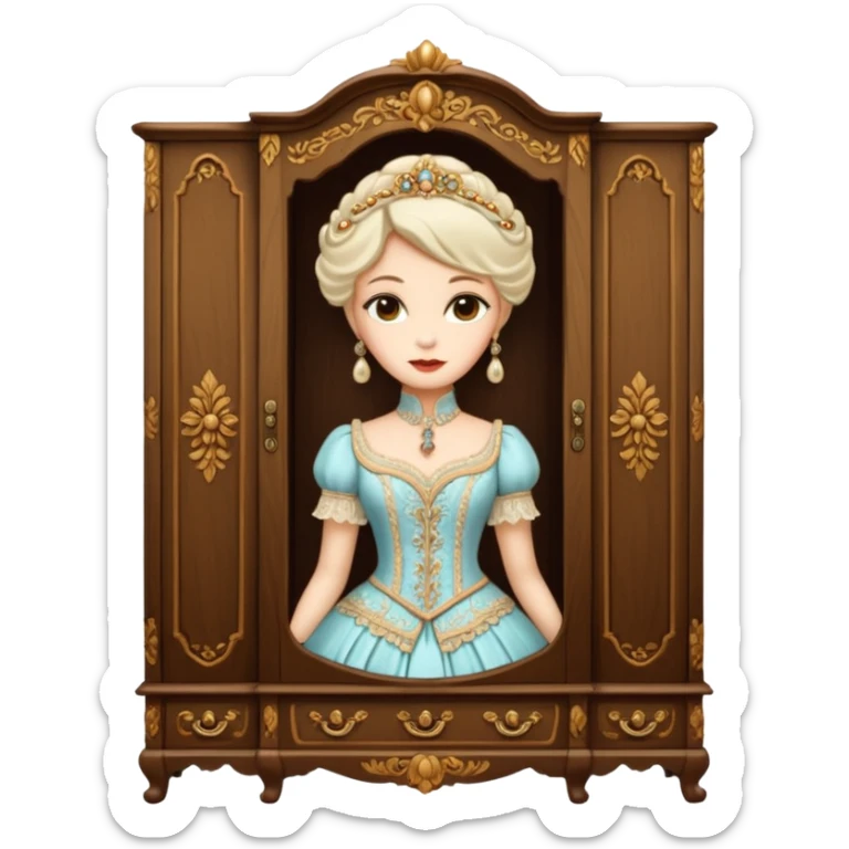 A character from the fairy tale Beauty and the Beast — the lady who was transformed into a wardrobe by magic. This character retains the wardrobe's original form while having a slight touch of anthropomorphism. sticker