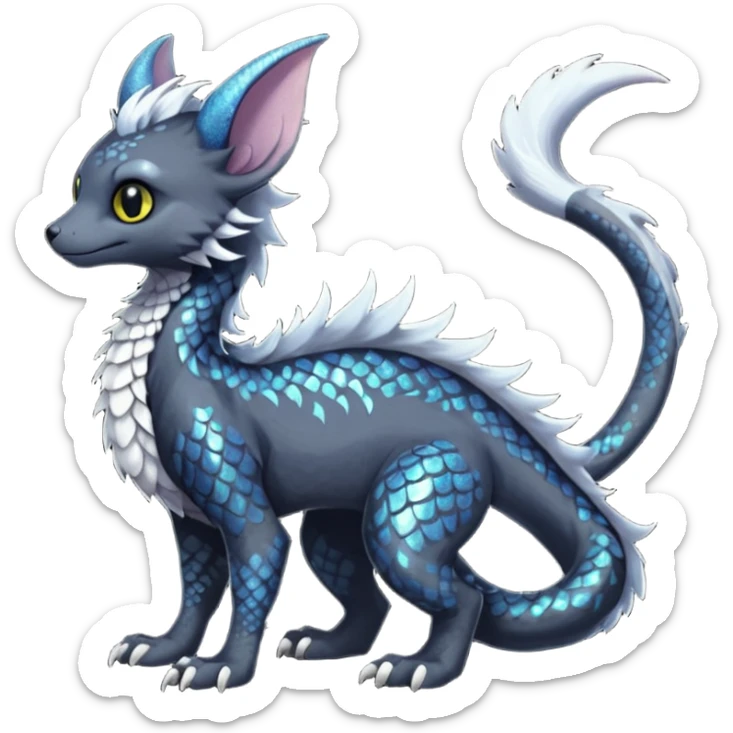 Feral Rare Fantasy Darkg gothic spooky  sparkly shiny Draco-Vernid-Trico-species by LiLaiRa, random markings, tufted tail, tufted ears, full body sticker