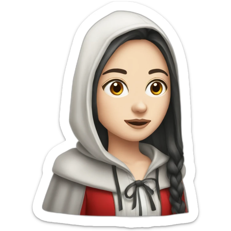 White girl long straight black hair white streak red ridding hood sticker